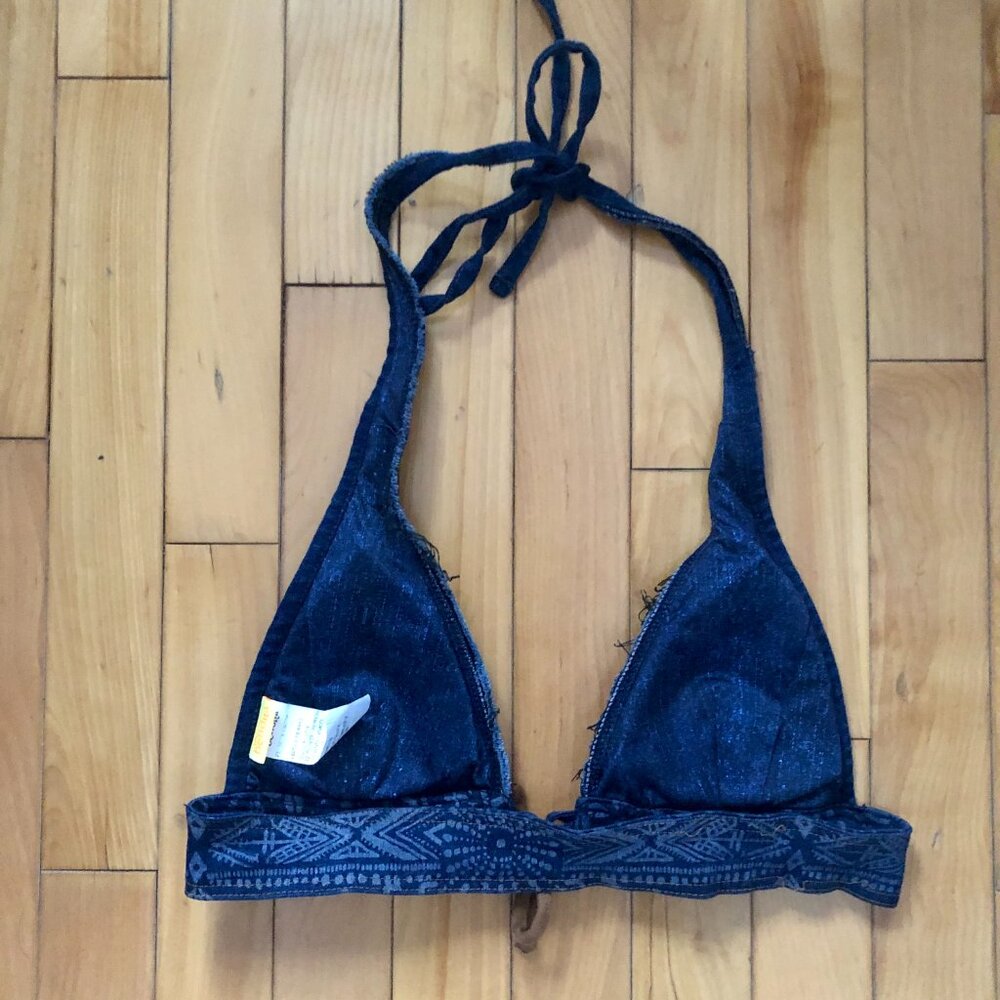 Agua Bendita Bikini Top Y2K Cobalt Blue Geometric Tribal Triangle Size M Padded - Picture 2 of 4